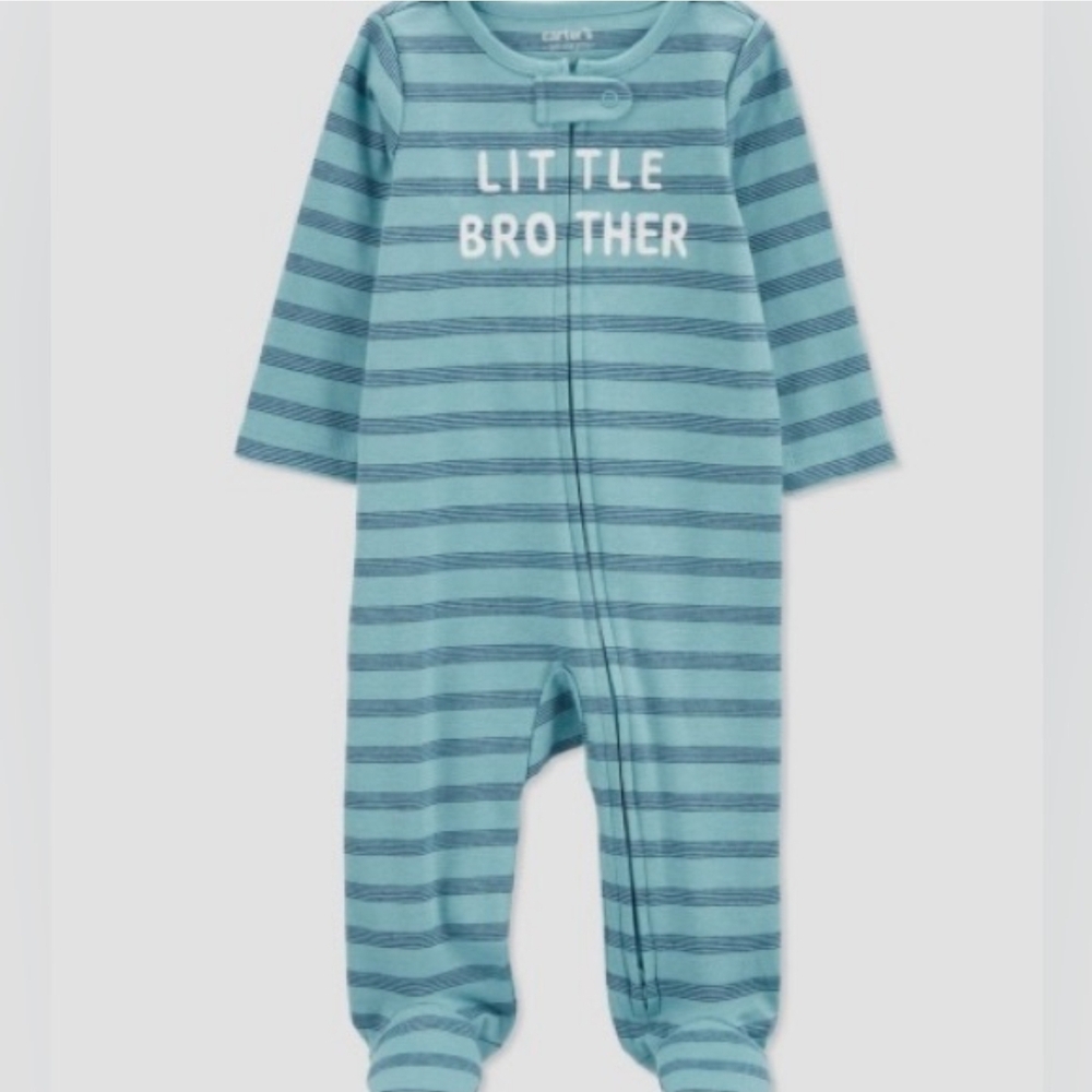 'Little Brother' Logo Footed Sleeper - Cozy Baby Boy Pajamas Size 9M